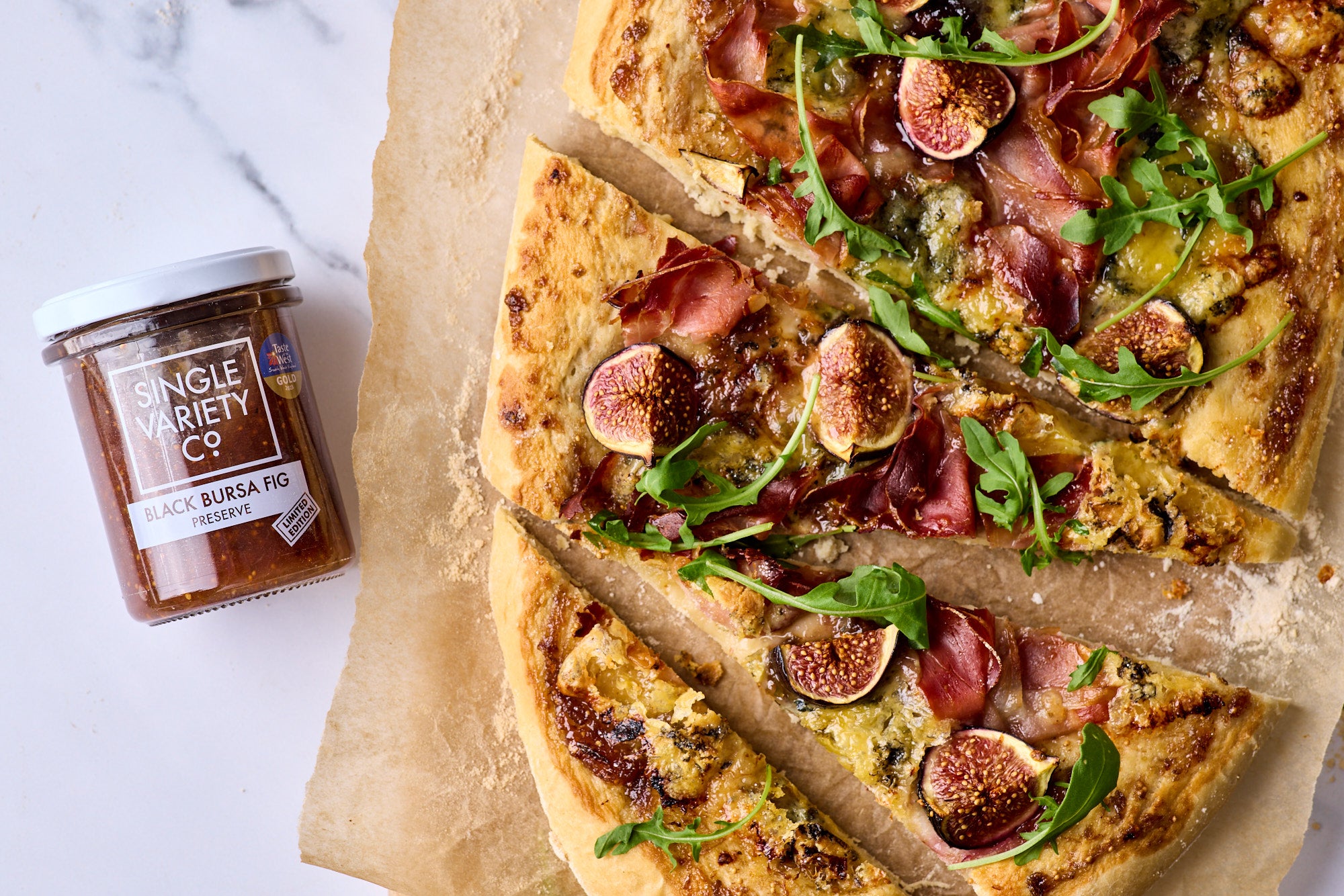 Prosciutto, Blue Cheese & Black Bursa Fig Pizza Breads
