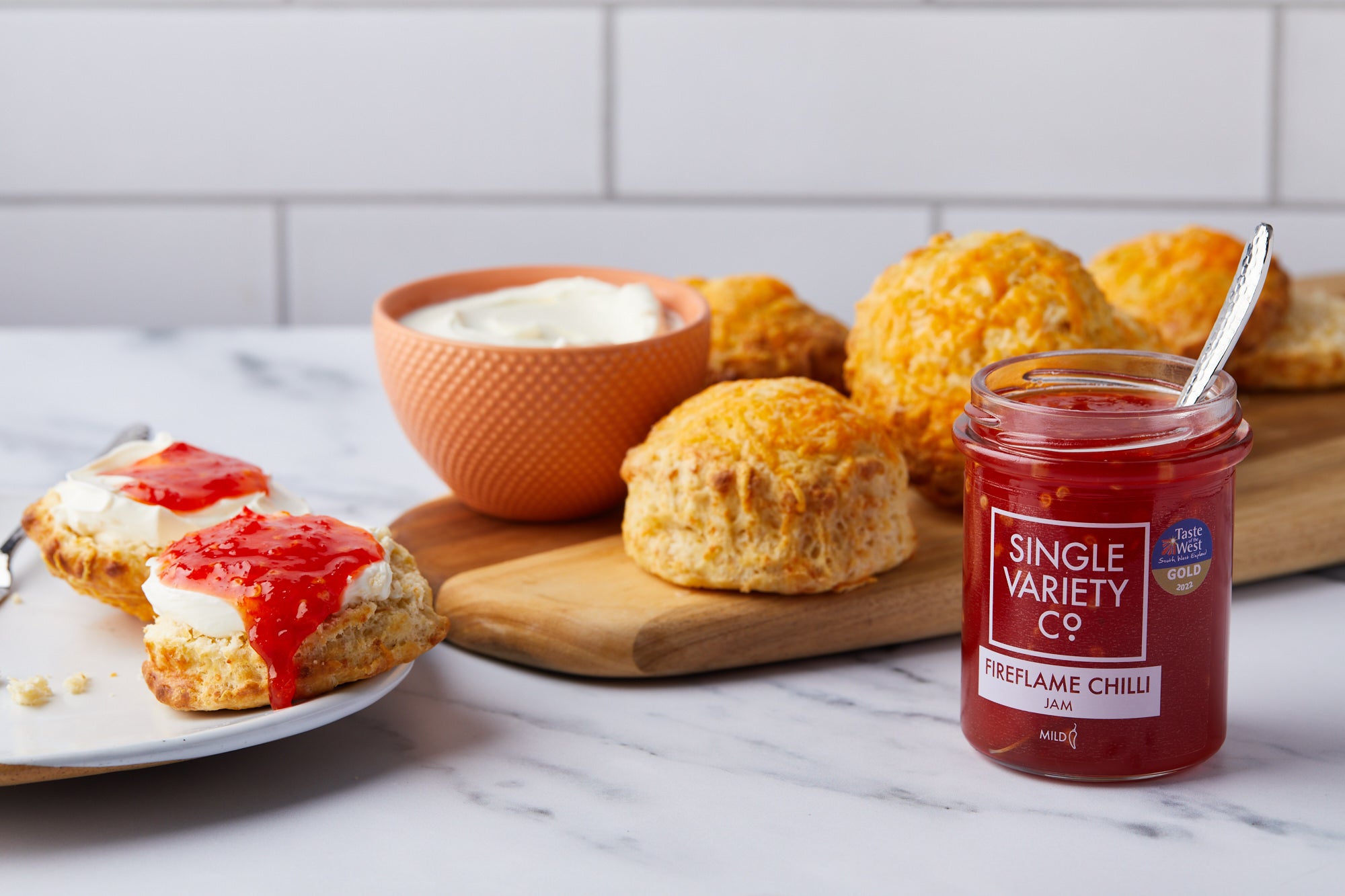 Cheese Scones with Cream Cheese & Fireflame Chilli Jam