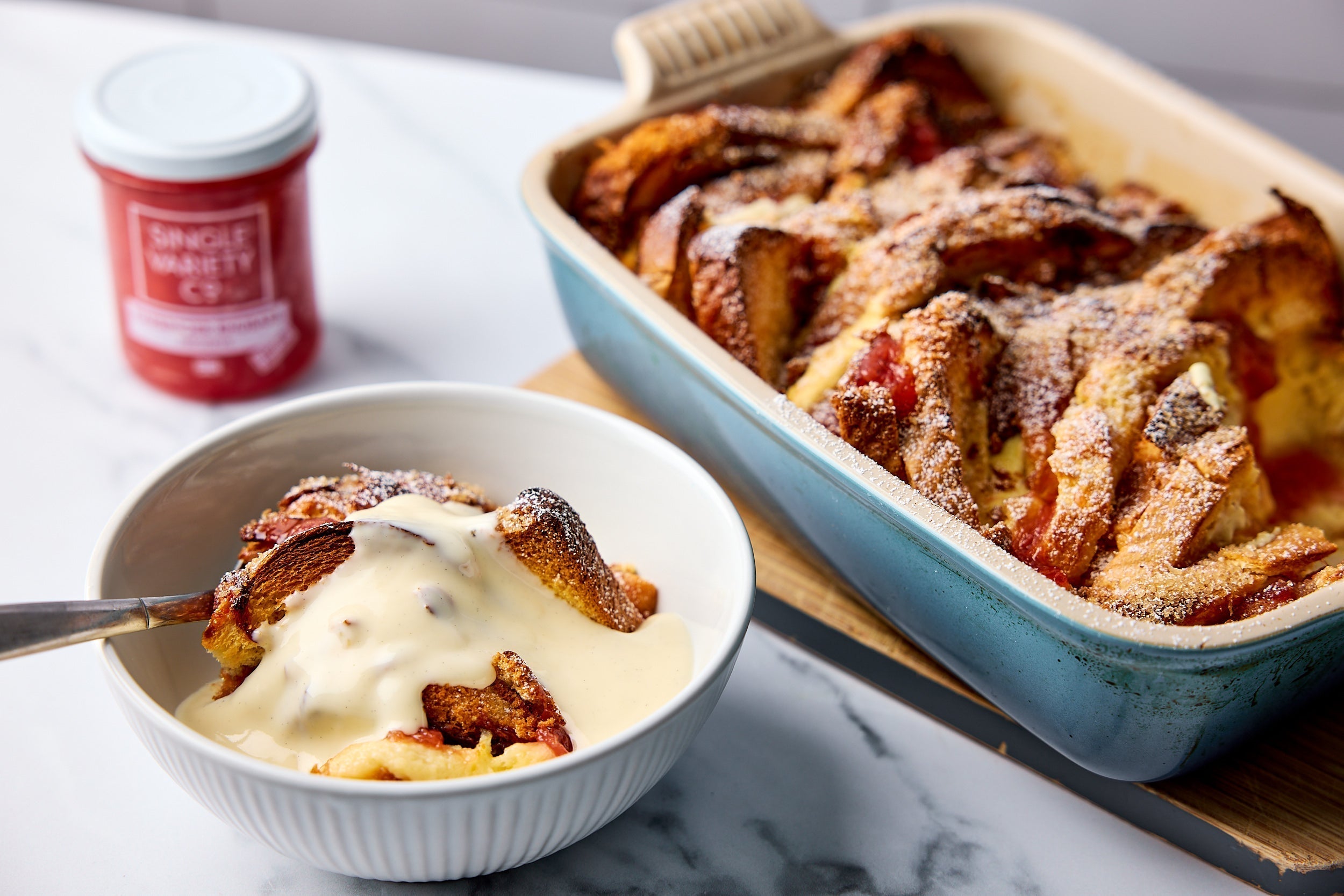 Rhubarb & White Chocolate Bread & Butter Pudding 